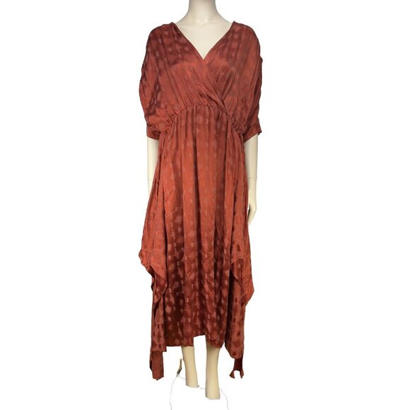 Revolve CALLAHAN Sami Convertible* Draped Rust Satin Tie Waist Midi Dress sz XS - Picture 14 of 15